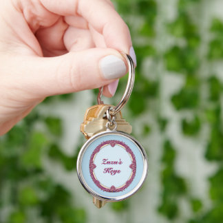 Fancy Rand Paars/Roze En Crème Personaliseer Sleutelhanger