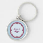 Fancy Rand Paars/Roze En Crème Personaliseer Sleutelhanger (Voorkant)
