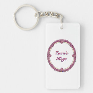 Fancy rand paars/roze en crèmekleurig personaliser sleutelhanger