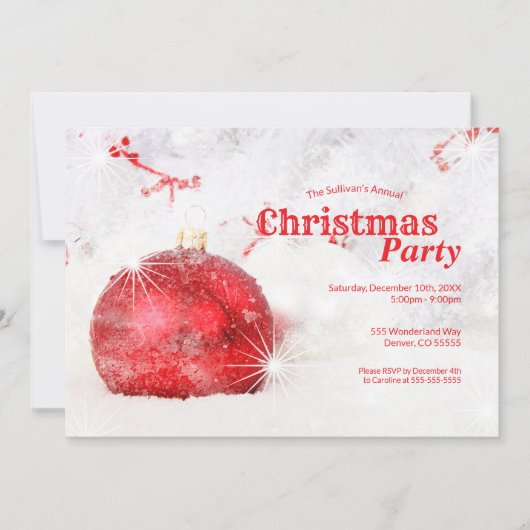 Fancy Red Bauble Frosted Ornament Kerstfeest Kaart (Voorkant)