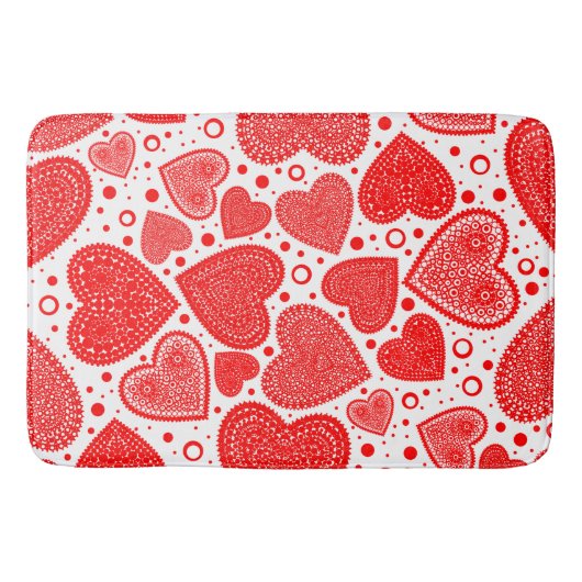 Fancy Red Hearts and Dots Pattern Badmat (Voorkant)