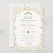 Fancy Regal White Gold Elegant Quinceanera Kaart (Voorkant)