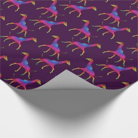 Fancy regenboogkleurige Giraffes Cadeaupapier (Hoek)