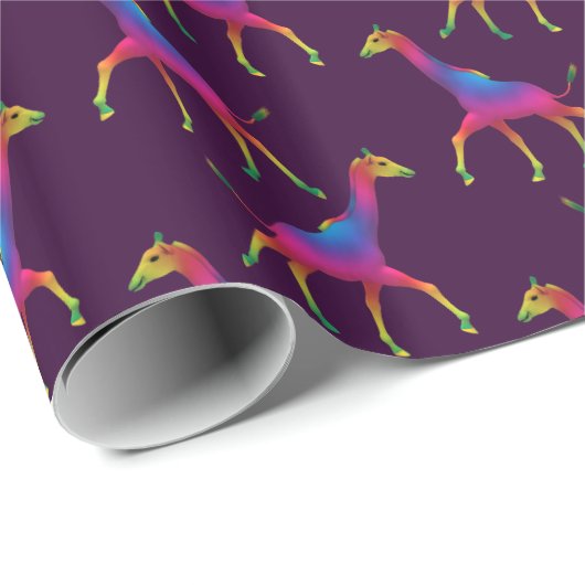 Fancy regenboogkleurige Giraffes Cadeaupapier (Rol Hoek)