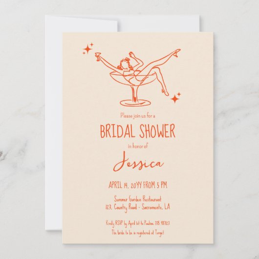 Fancy retro Vrijgezellenfeest cocktail hand geteke Kaart (Voorkant)