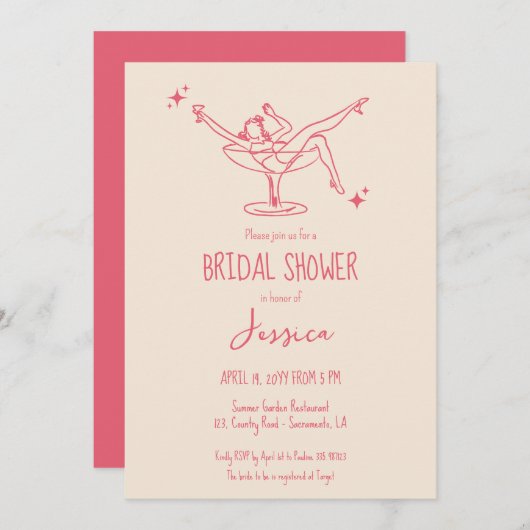 Fancy retro Vrijgezellenfeest cocktail hand geteke Kaart (Voorkant / Achterkant)