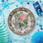 Fancy Ribcage met Rozen  Halloween Papieren Bordje (Feest)