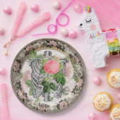 Fancy Ribcage met Rozen  Halloween Papieren Bordje (Feest)