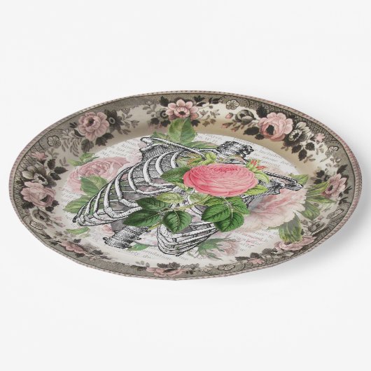 Fancy Ribcage met Rozen  Halloween Papieren Bordje (Gekanteld)