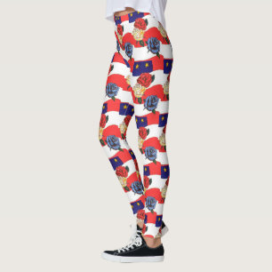 Fancy rode blauwe Rozen vlag Ontworpen Leggings