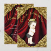 Fancy Rode en Gouden Prins Baby Shower Kaart (Voorkant / Achterkant)