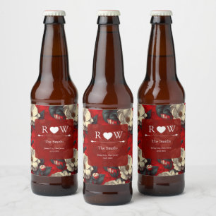 Fancy Rode Gardenia's Bloemblad Moderne Trouw Bier Etiket