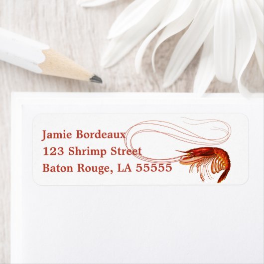 Fancy rode garnaal op wit etiket (Insitu)