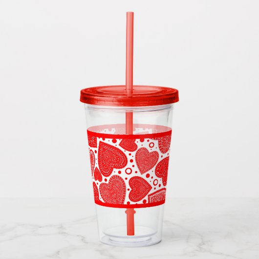 Fancy Rode Harten en Stippen Patroon Acryl Drinkbeker (Voorkant)