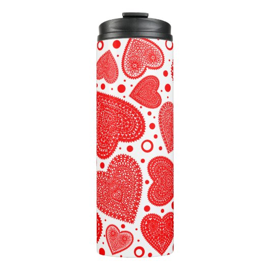 Fancy rode harten en Stippen Thermosbeker (Voorkant)