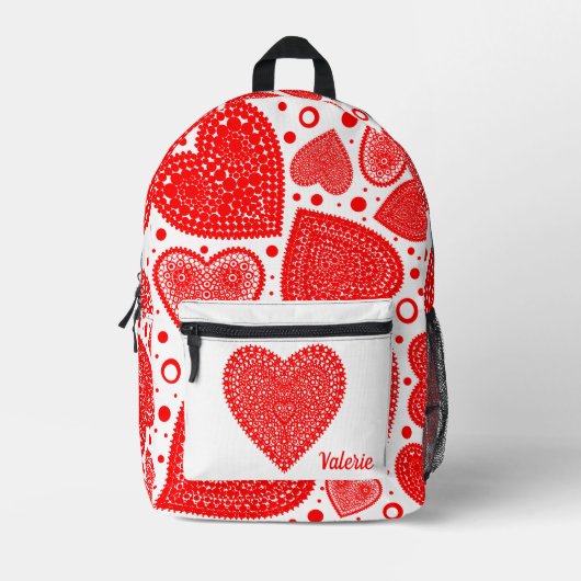 Fancy rode harten gepersonaliseerd bedrukte rugzak (Voorkant)