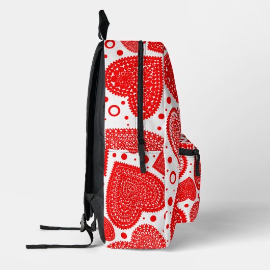 Fancy rode harten over het hele patroon bedrukte rugzak (Links)
