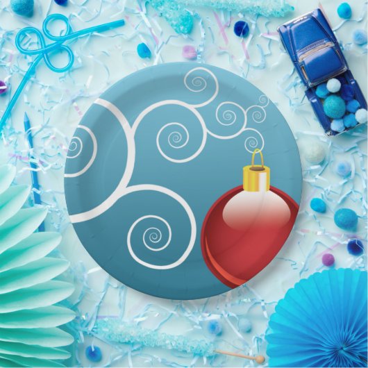 Fancy rode kerstsierblauwe achtergrond papieren bordje (Feest)