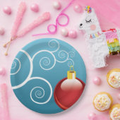 Fancy rode kerstsierblauwe achtergrond papieren bordje (Feest)