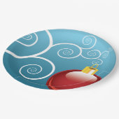 Fancy rode kerstsierblauwe achtergrond papieren bordje (Gekanteld)