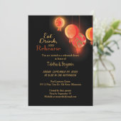 Fancy rode papieren lantaarns bruiloft repetitie d kaart (Staand voorkant)