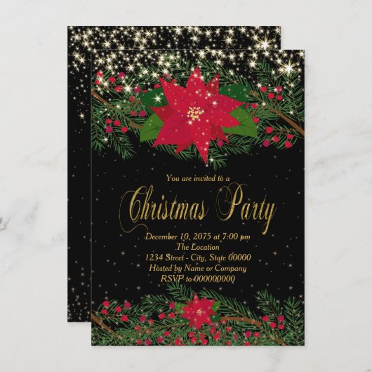 Fancy rode poinsettia kerstfeest kaart (Voorkant / Achterkant)