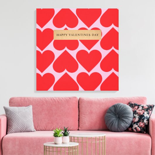 Fancy Romantisch rood en roze hartenpatroon met na Canvas Afdruk (Insitu (Woonkamer))