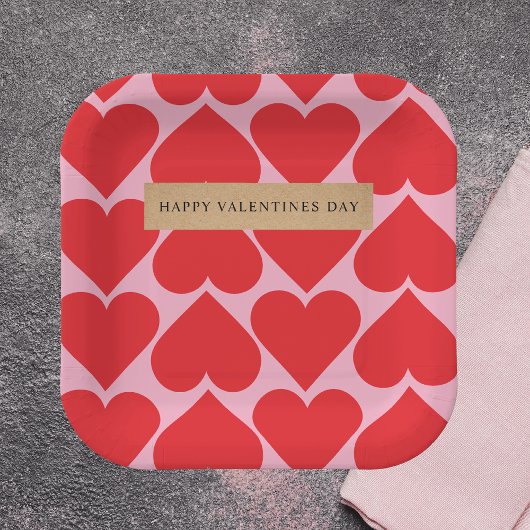 Fancy Romantisch rood en roze hartenpatroon met na Papieren Bordje
