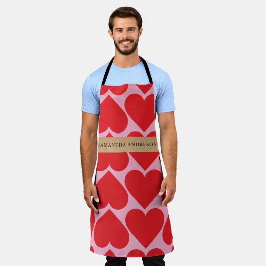 Fancy Romantisch rood en roze hartenpatroon met na Schort (Gedragen)