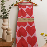 Fancy Romantisch rood en roze hartenpatroon met na Schort<br><div class="desc">Fancy Romantisch rood en roze hartenpatroon met naam</div>