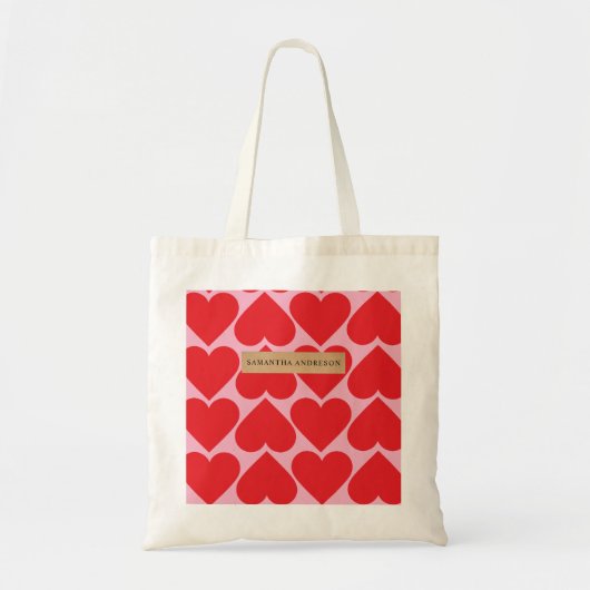 Fancy Romantisch rood en roze hartenpatroon met na Tote Bag (Voorkant)