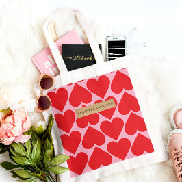 Fancy Romantisch rood en roze hartenpatroon met na Tote Bag