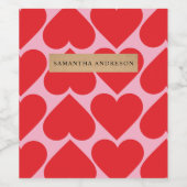 Fancy Romantisch rood en roze hartenpatroon met na Wijn Etiket (Enkel label)