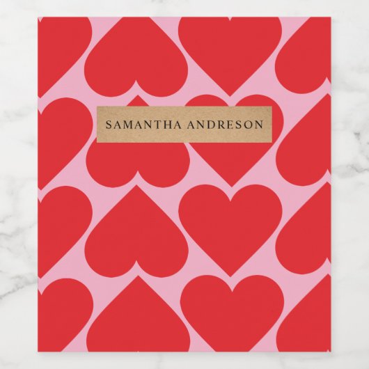 Fancy Romantisch rood en roze hartenpatroon met na Wijn Etiket (Enkel label)