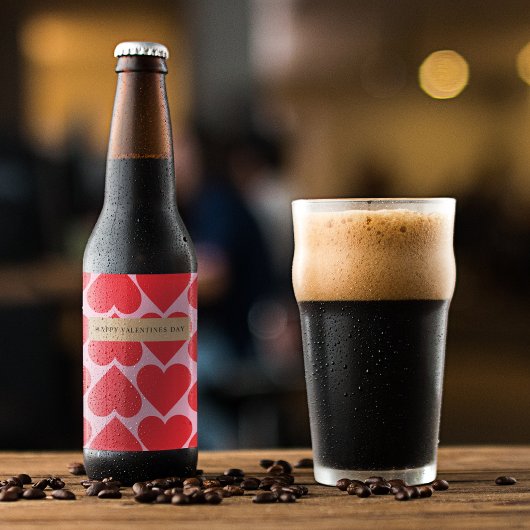 Fancy Romantisch Rood- en Roze Kunstpatroon Bier Etiket