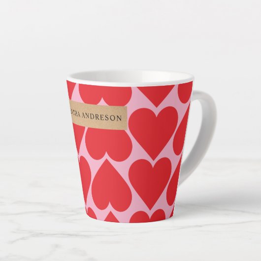 Fancy Romantisch Rood- en Roze Kunstpatroon Latte Mok (Rechterhoek)
