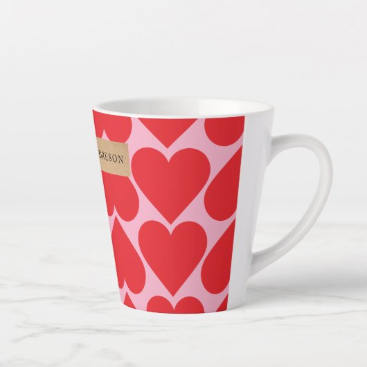 Fancy Romantisch Rood- en Roze Kunstpatroon Latte Mok (Rechts)