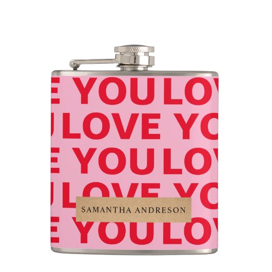 Fancy Romantisch Rood & Roze Liefde U Patroon Heupfles (Voorkant)