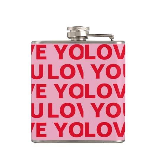 Fancy Romantisch Rood & Roze Liefde U Patroon Heupfles (Achterkant)