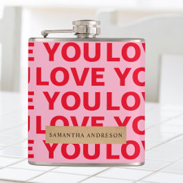 Fancy Romantisch Rood & Roze Liefde U Patroon Heupfles