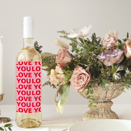 Fancy Romantisch Rood & Roze Liefde U Patroon Wijn Etiket