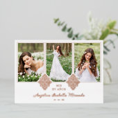 Fancy Romantisch Roos Gold Mijn XV Spaanse 3 Foto' Folie Uitnodiging (Staand Voorkant)