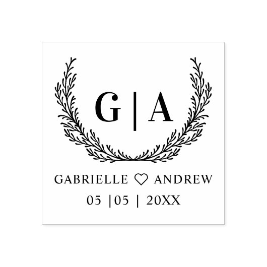 Fancy Romantische minimale bijkantoren Initialen Rubberstempel (Afrduk)