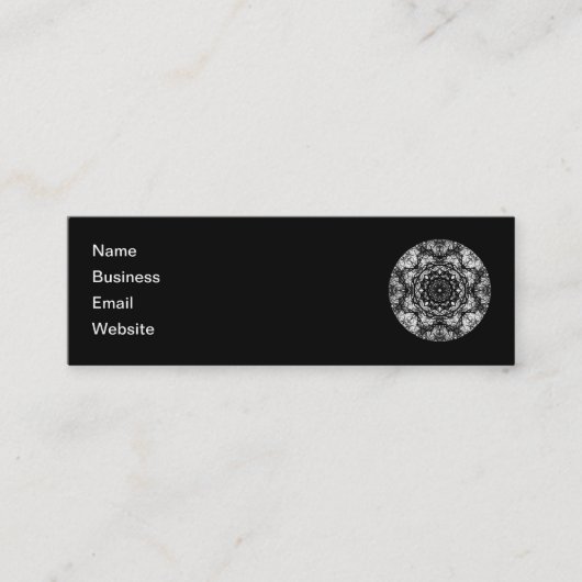 Fancy rondom ontwerp op zwart. mini visitekaartje (Voorkant)