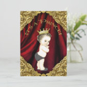 Fancy Rood en Goud Prince Baby shower Kaart (Staand voorkant)
