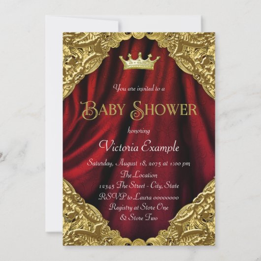 Fancy Rood en Goud Prince Baby shower Kaart (Achterkant)