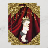 Fancy Rood en Goud Prince Baby shower Kaart (Voorkant / Achterkant)