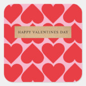Fancy rood en roze hartpatroon Happy Valentijns Vierkante Sticker (Voorkant)