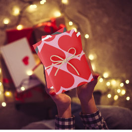 Fancy rood en roze hartritme Valentijns Inpakpapier Vel