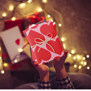 Fancy rood en roze hartritme Valentijns Inpakpapier Vel